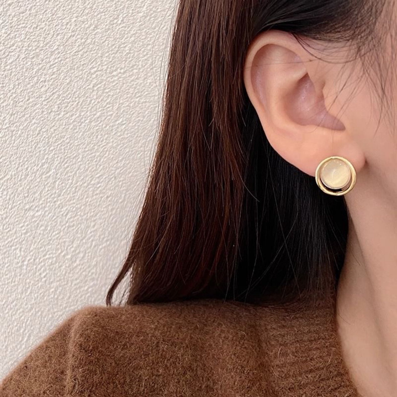 Gold-Plated White Opal Earrings