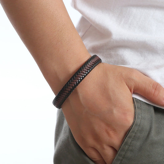 Men’s Vintage Leather Rope Titanium Steel Bracelet