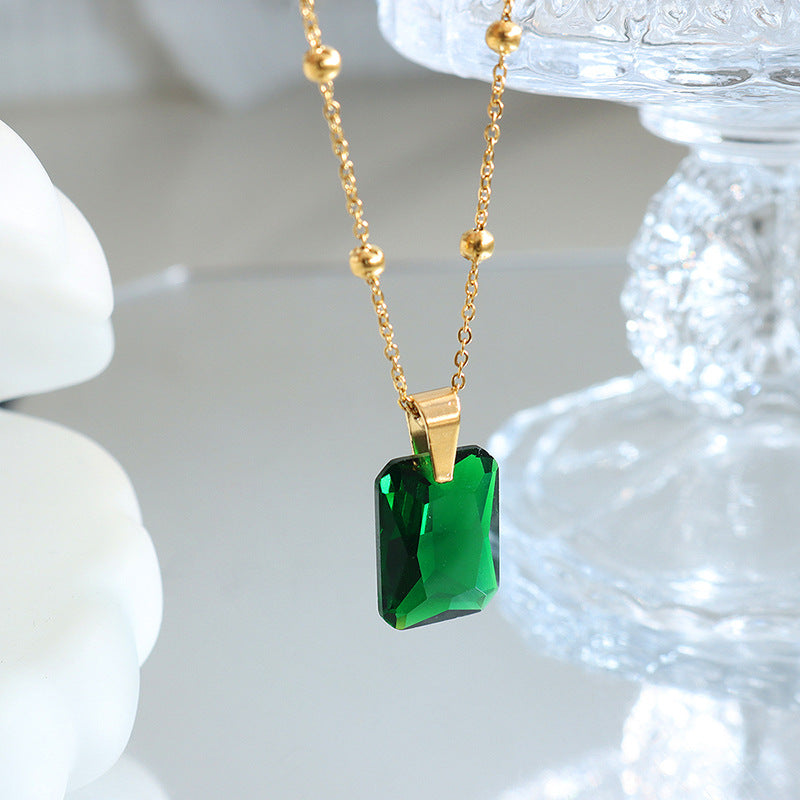 18K Gold Plated Green Square Zircon Pendant Necklace