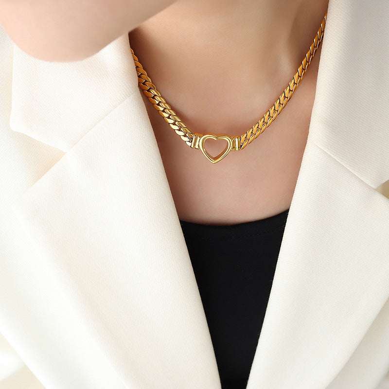 Gold-Plated Heart-Shaped Cuban Chain Choker