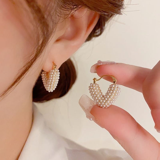 Sweet Pearl Love Triangle Earrings