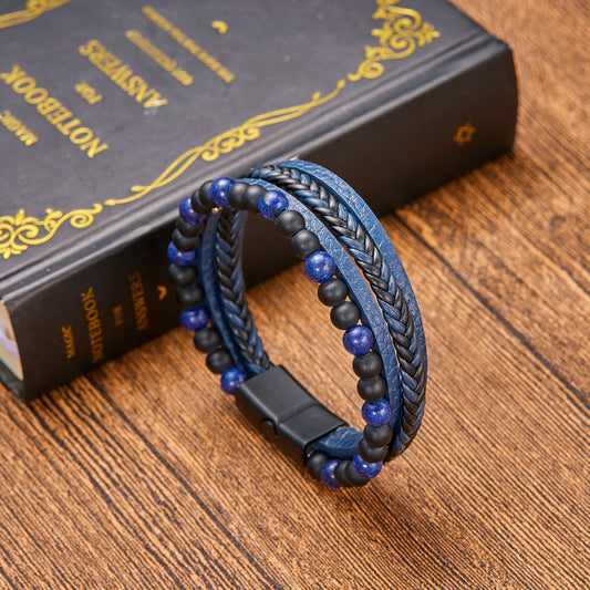 Men’s Handmade Woven Natural Obsidian Beaded Bracelet