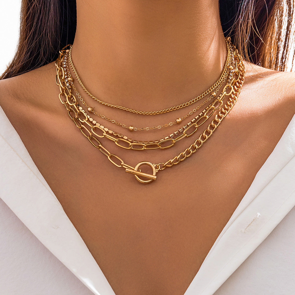 Geometric Multi-Layer Beaded Necklace