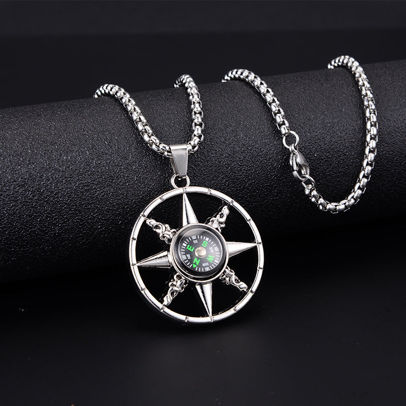 Men’s Titanium Steel Compass Pendant with Chain