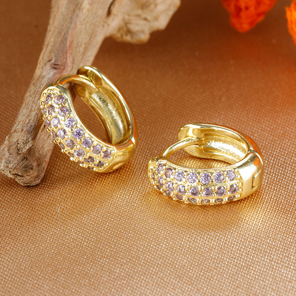 Full Diamond Gold Round Earrings