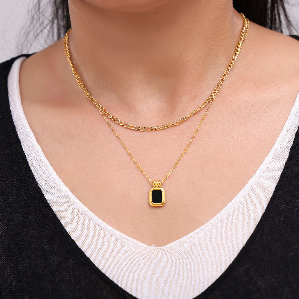 Double-Layered Round Tag & Letter Necklace