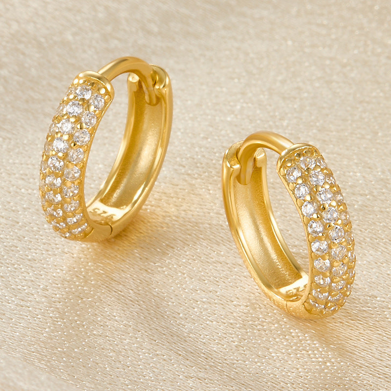 Full Diamond Gold Round Earrings