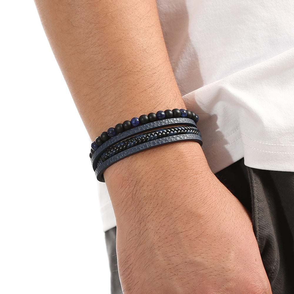 Men’s Handmade Woven Natural Obsidian Beaded Bracelet