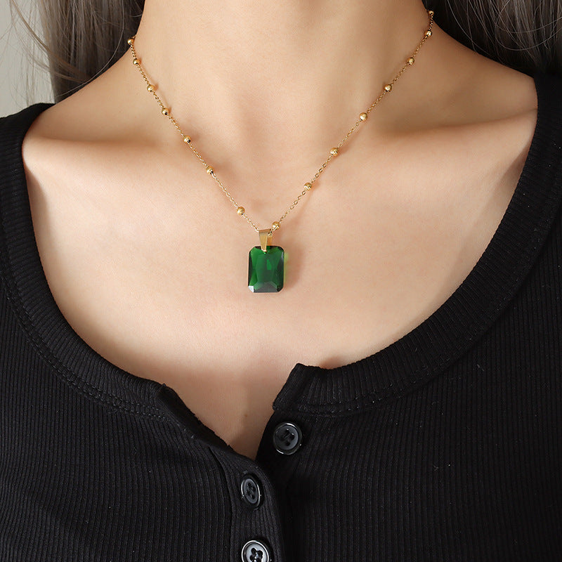 18K Gold Plated Green Square Zircon Pendant Necklace