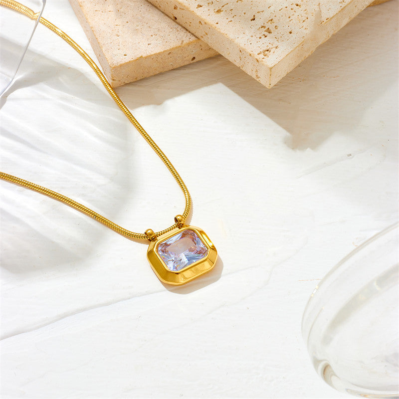 White Diamond Pendant Necklace – 18K Gold Plated Clavicle Chain