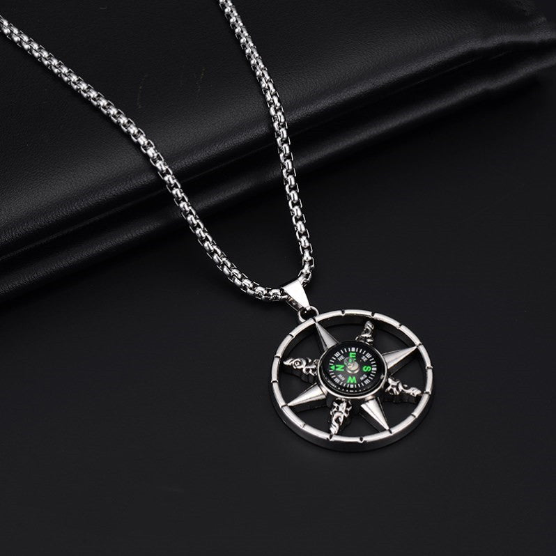 Men’s Titanium Steel Compass Pendant with Chain