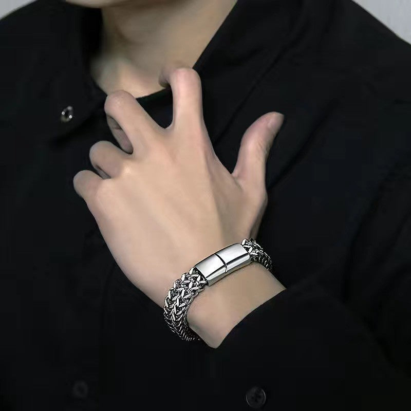 Men’s Double Spell Bracelet – 18K Gold, Black & Steel Titanium