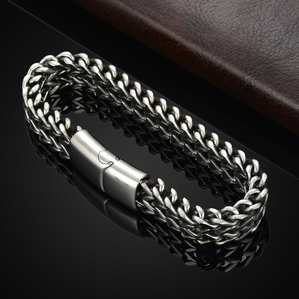 Men’s Double Spell Bracelet – 18K Gold, Black & Steel Titanium