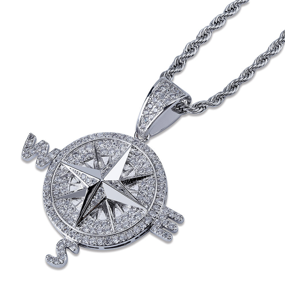 Compass Letter Pendant Necklace – Silver | 60CM