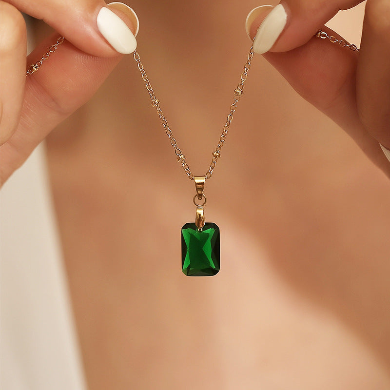 18K Gold Plated Green Square Zircon Pendant Necklace