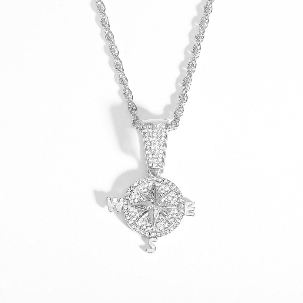 Compass Letter Pendant Necklace – Silver | 60CM