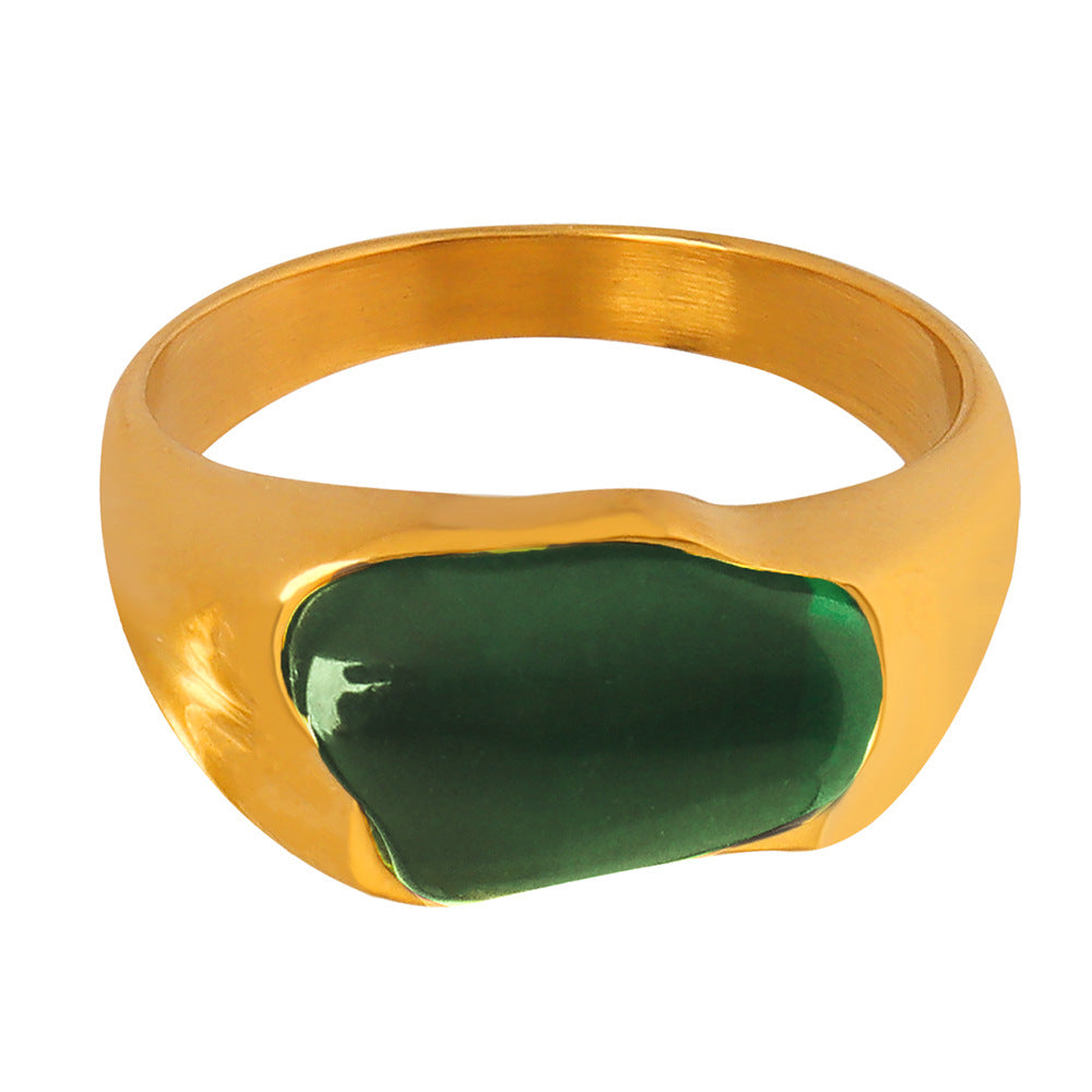 Emerald Resin Ring – 18K Gold Plated