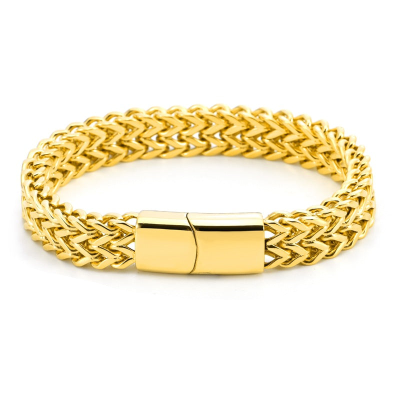 Men’s Double Spell Bracelet – 18K Gold, Black & Steel Titanium
