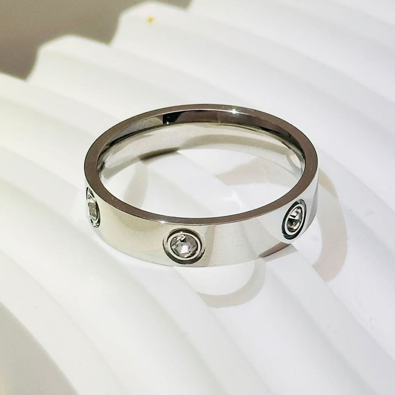 Modern Sparkle — Six-Diamond Stainless Steel Ring