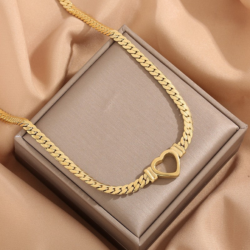 Gold-Plated Heart-Shaped Cuban Chain Choker