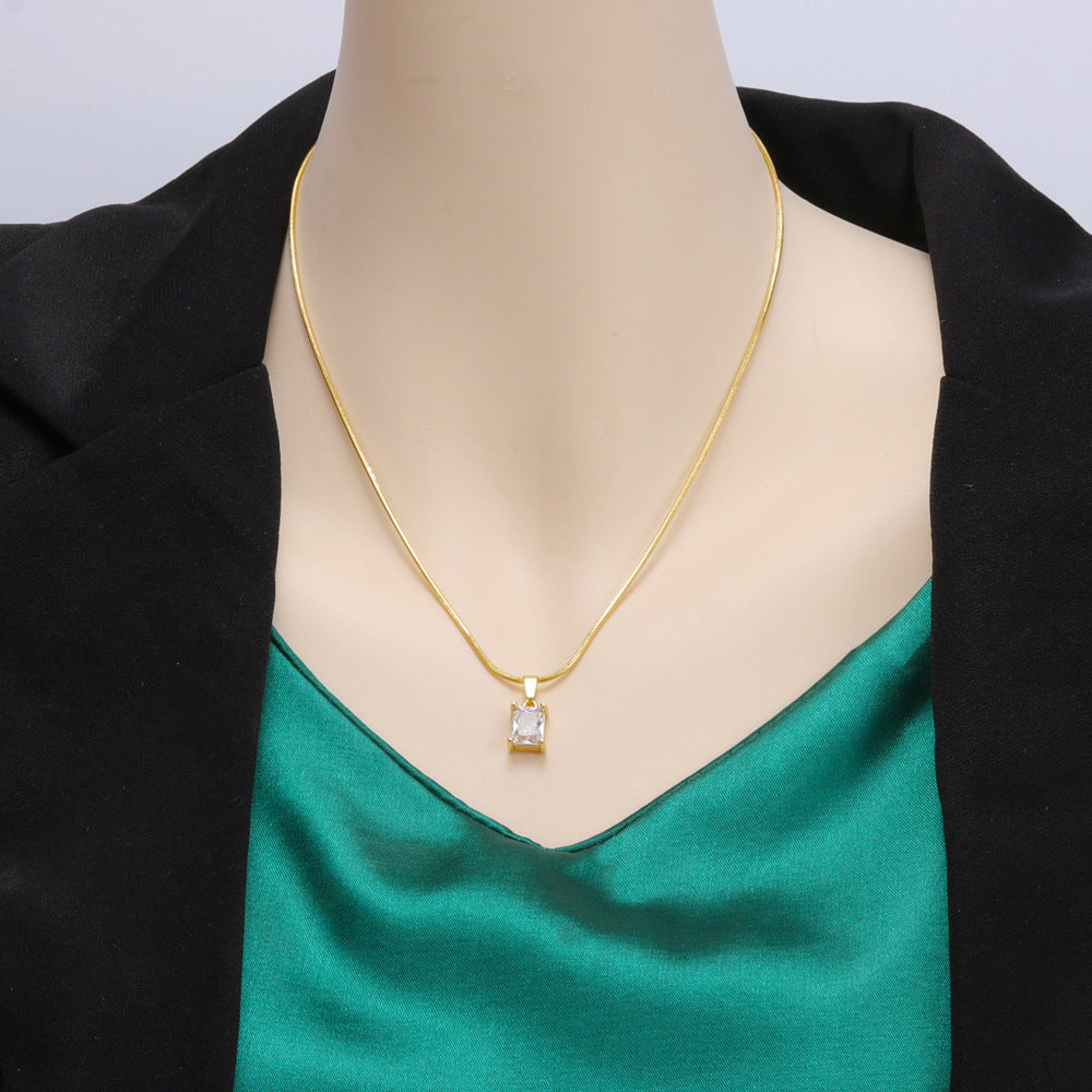Crystal Zircon Square Diamond Necklace Titanium Steel Chain