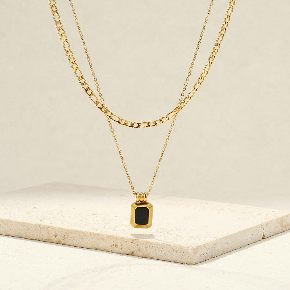 Double-Layered Round Tag & Letter Necklace