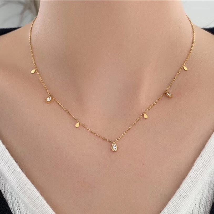 18K Gold Plated Spring Rhinestone Water Drop Necklace