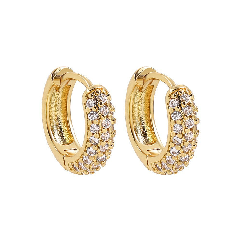 Full Diamond Gold Round Earrings