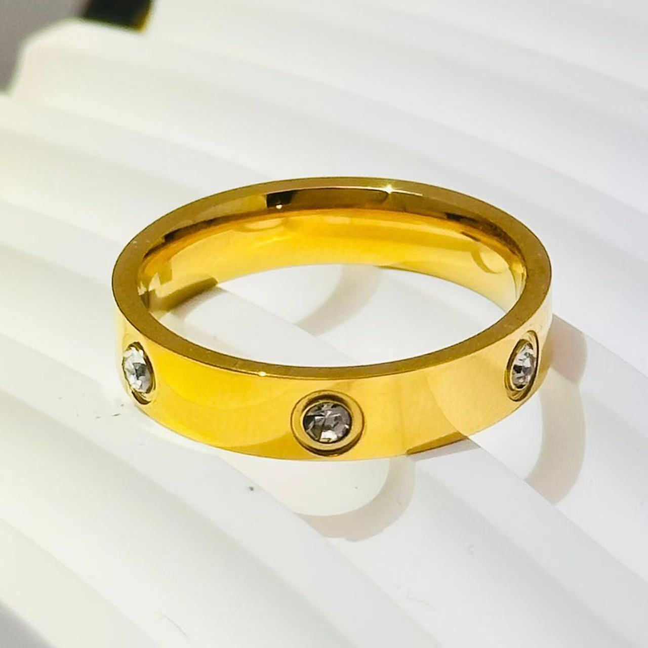 Modern Sparkle — Six-Diamond Stainless Steel Ring