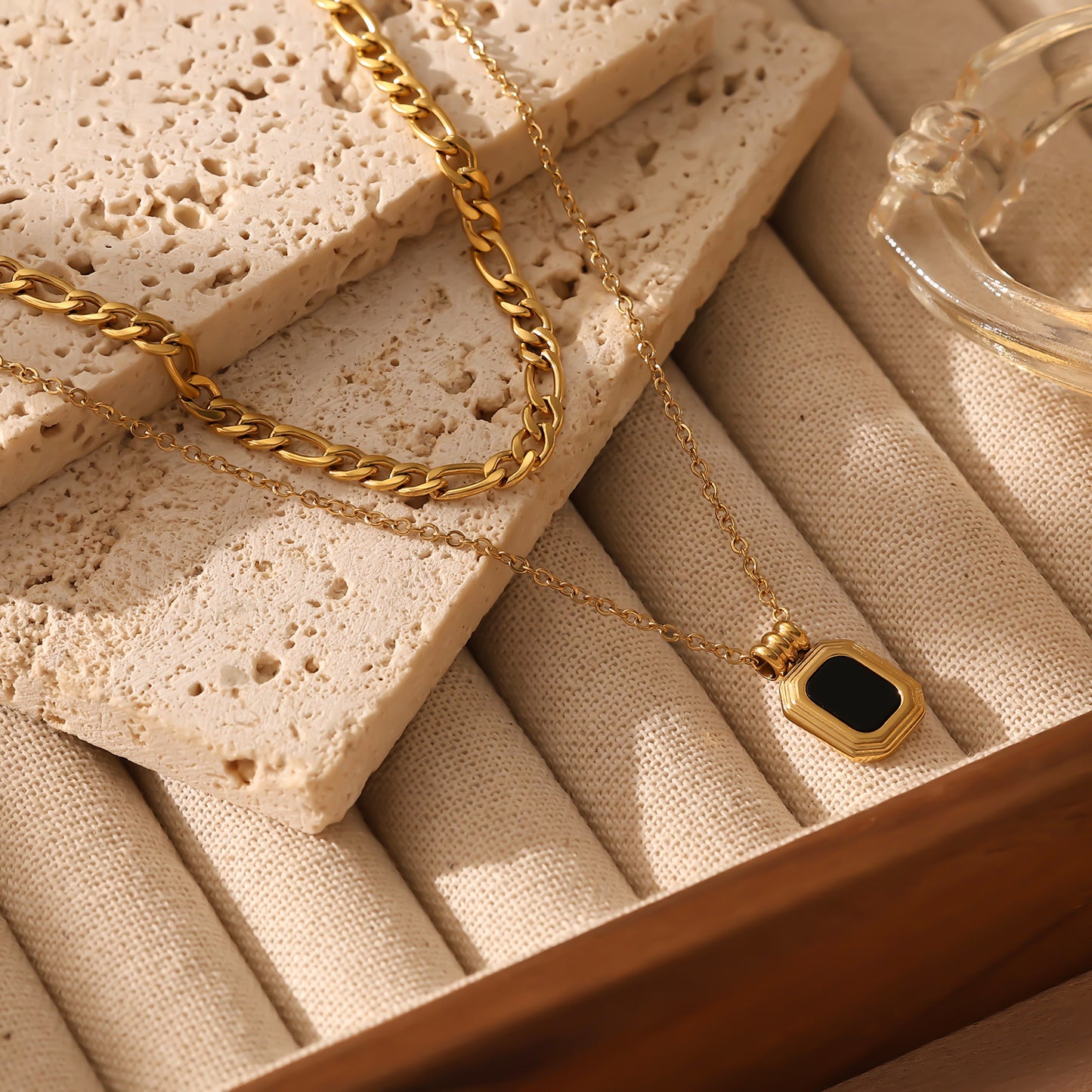 Double-Layered Round Tag & Letter Necklace