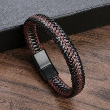 Men’s Vintage Leather Rope Titanium Steel Bracelet