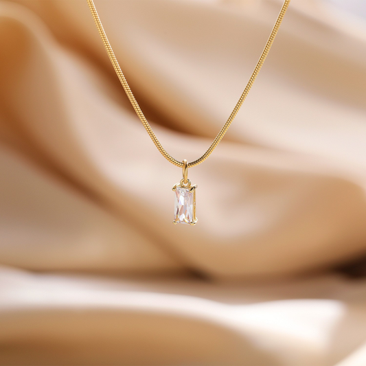 Crystal Zircon Square Diamond Necklace  Titanium Steel Chain