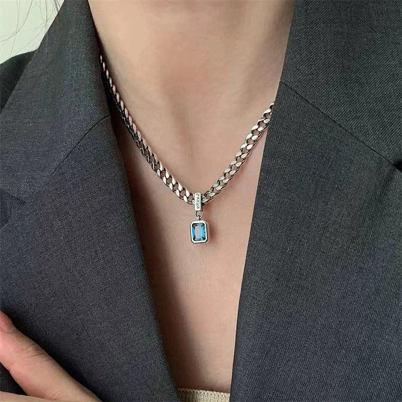 Refined Radiance — Men’s Sapphire Pendant Necklace