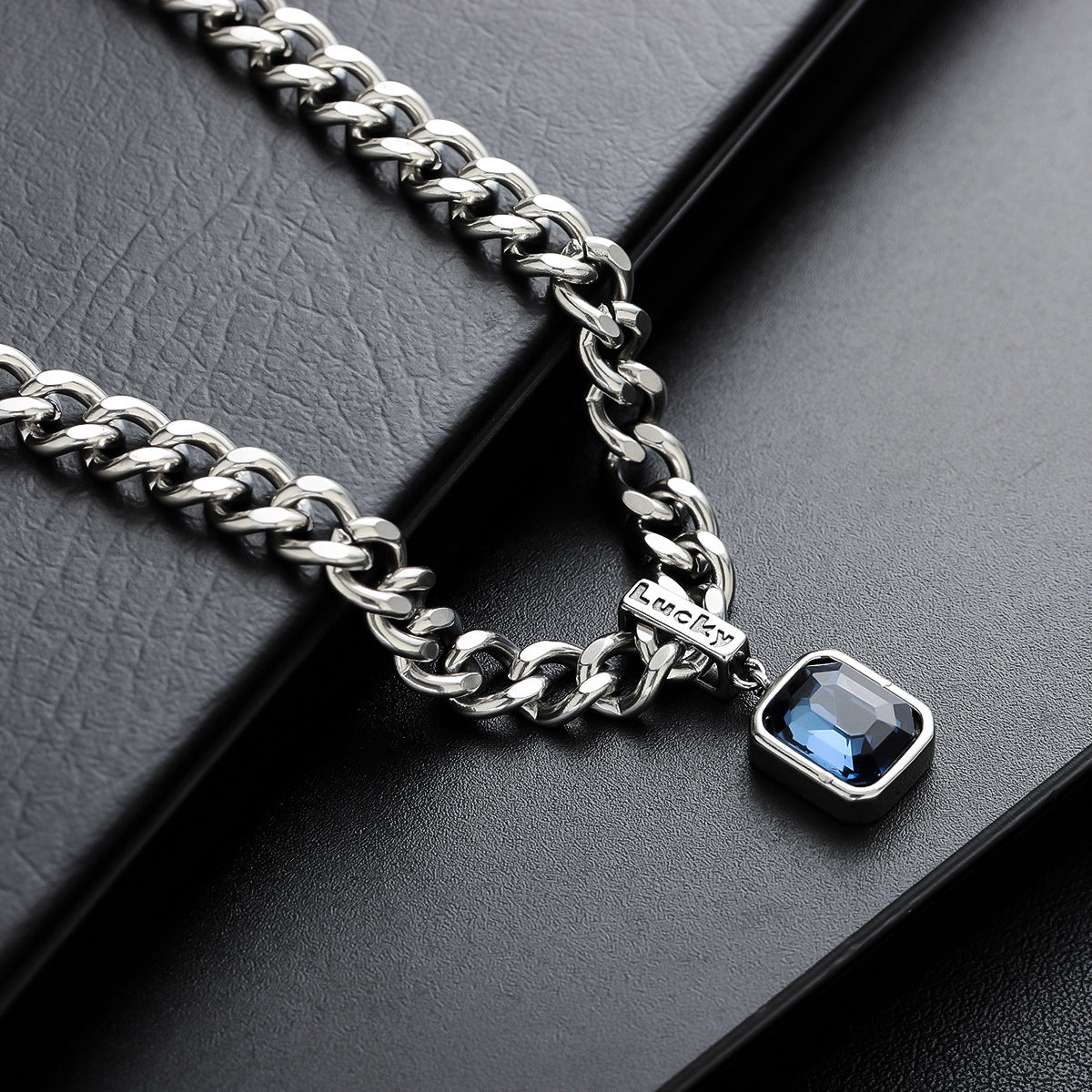 Refined Radiance — Men’s Sapphire Pendant Necklace