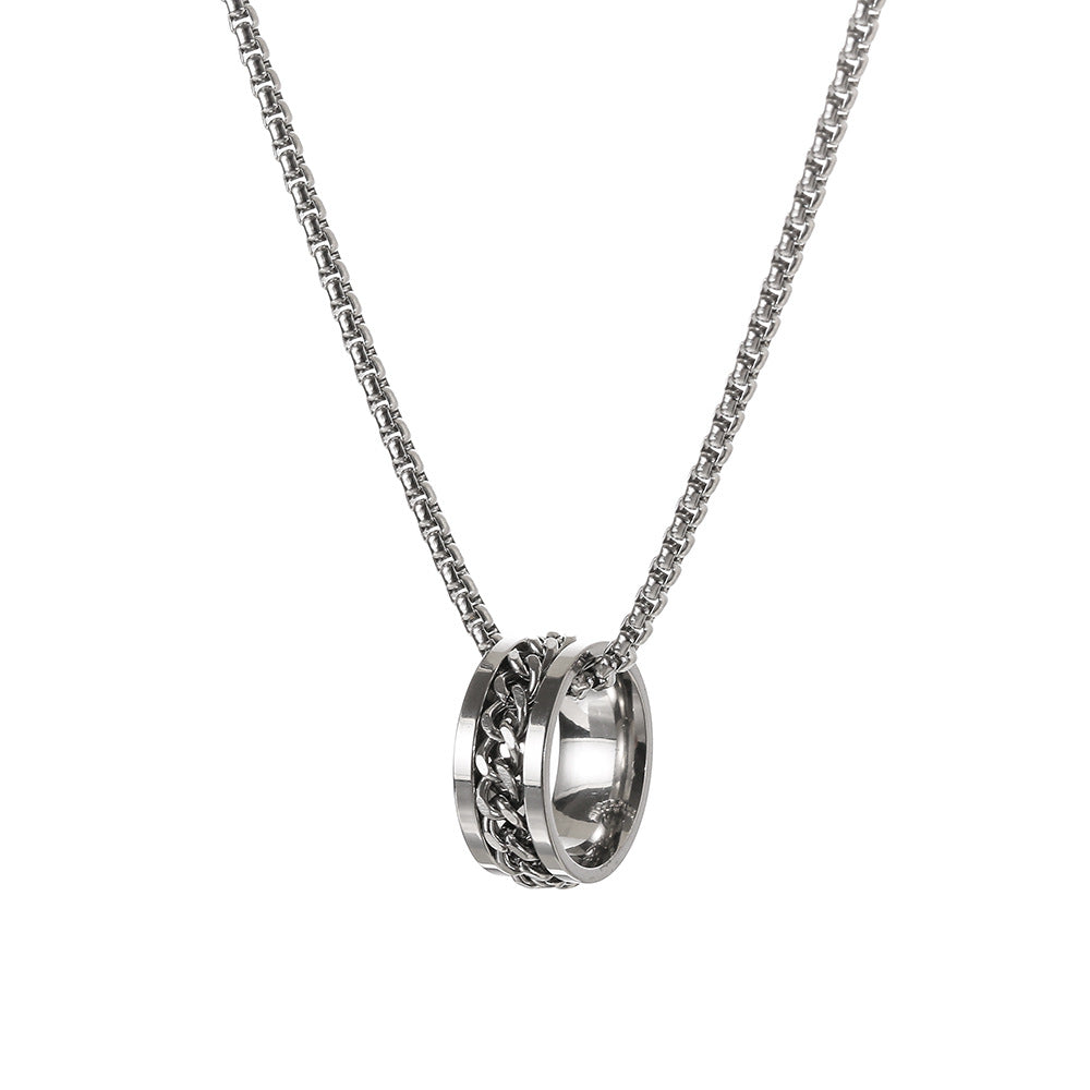 Urban Edge — Titanium Steel Chain Ring Pendant Necklace