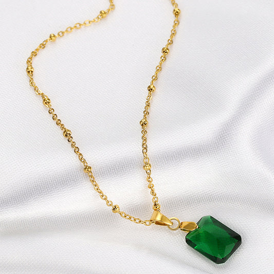 18K Gold Plated Green Square Zircon Pendant Necklace