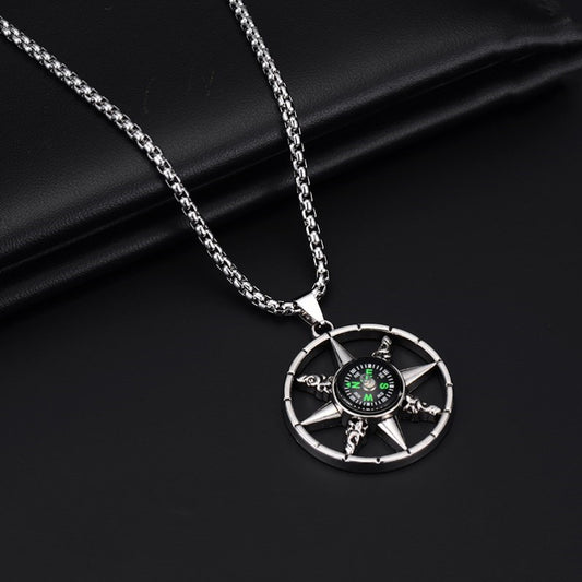 Men’s Titanium Steel Compass Pendant with Chain