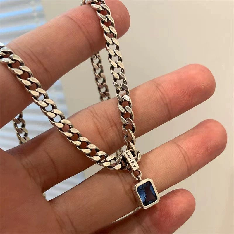 Refined Radiance — Men’s Sapphire Pendant Necklace
