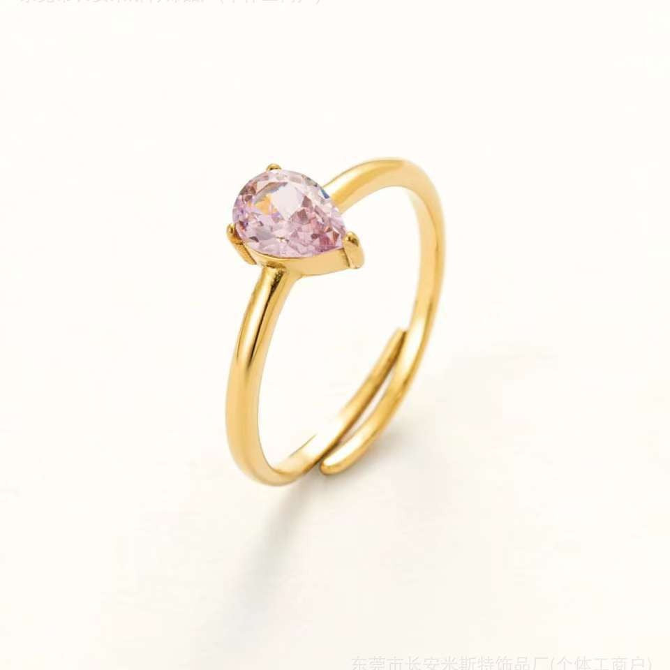 18K Gold Plated Pink Drop Zircon Love Ring – Adjustable