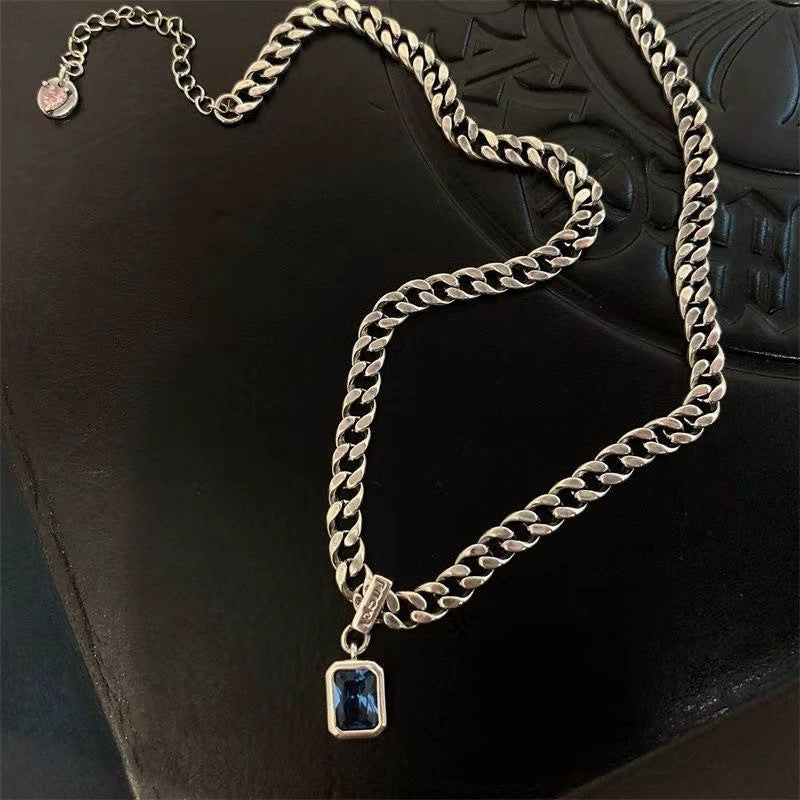 Refined Radiance — Men’s Sapphire Pendant Necklace