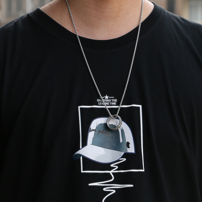 Urban Edge — Titanium Steel Chain Ring Pendant Necklace