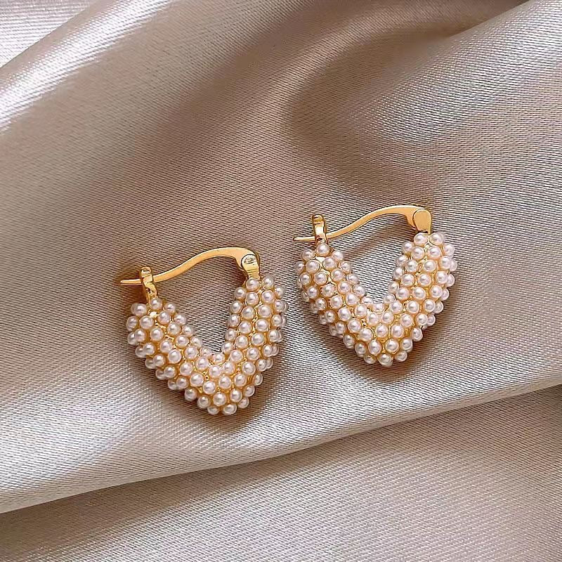 Sweet Pearl Love Triangle Earrings