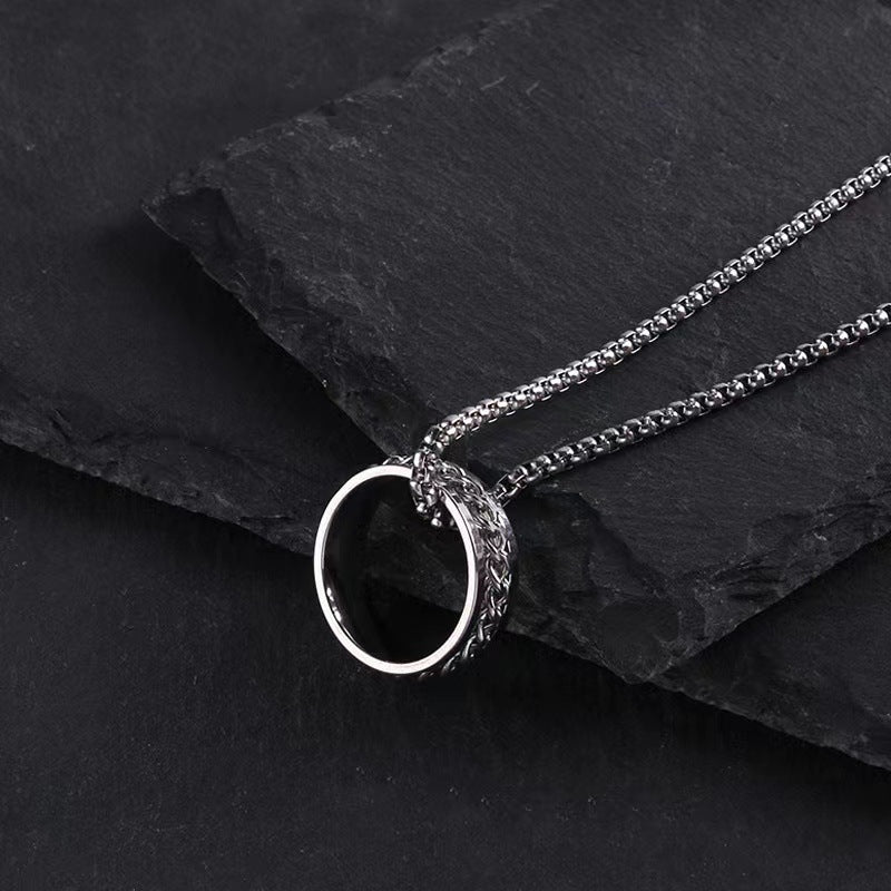 Urban Edge — Titanium Steel Chain Ring Pendant Necklace