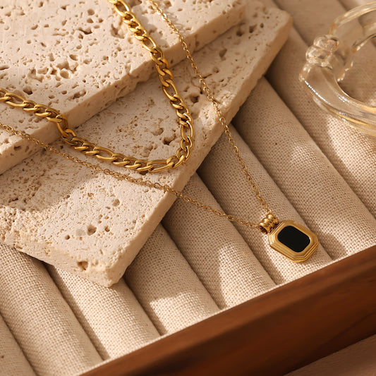 Double-Layered Round Tag & Letter Necklace