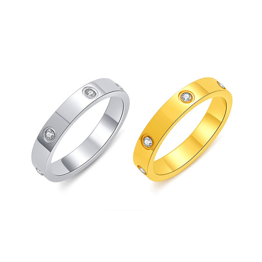 Modern Sparkle — Six-Diamond Stainless Steel Ring