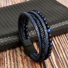 Men’s Handmade Woven Natural Obsidian Beaded Bracelet